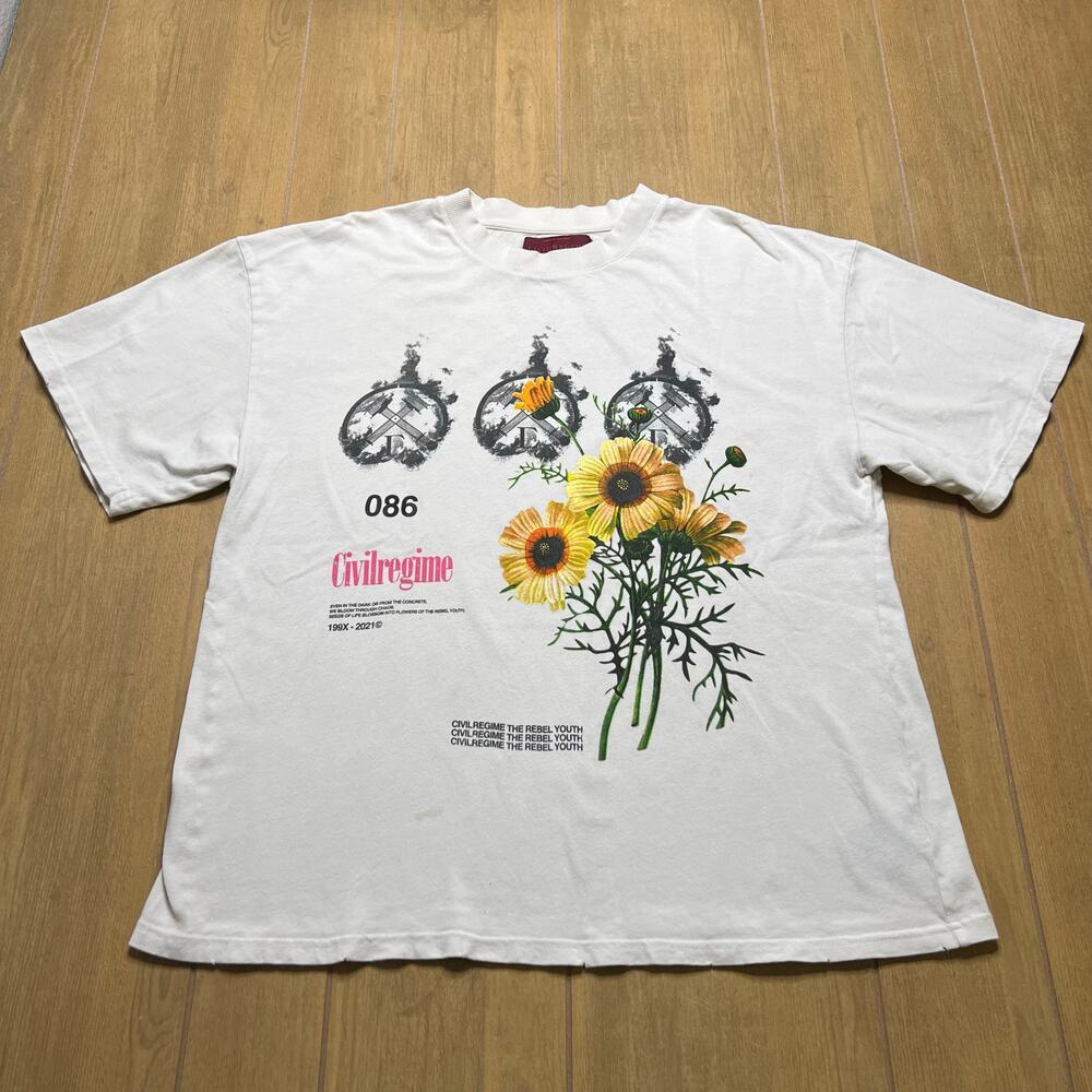 Civil Regime Floral Graphic T Shirt Mens Large Streetwear Rebel‎ Youth White Y2K